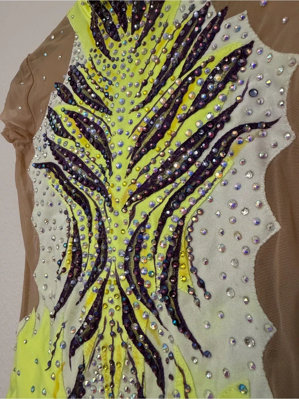 Custom Hand Painted Rhythmic Gymnastic Costume Neon Lime Purple Rhinestone CM CL